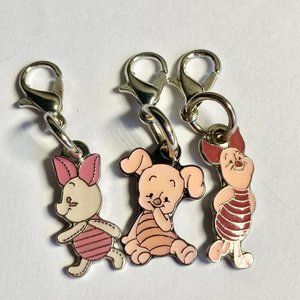 Vintage Disney Piglet Pooh Charm Lot of 3 Charms Purse Zipper Pull Clip On